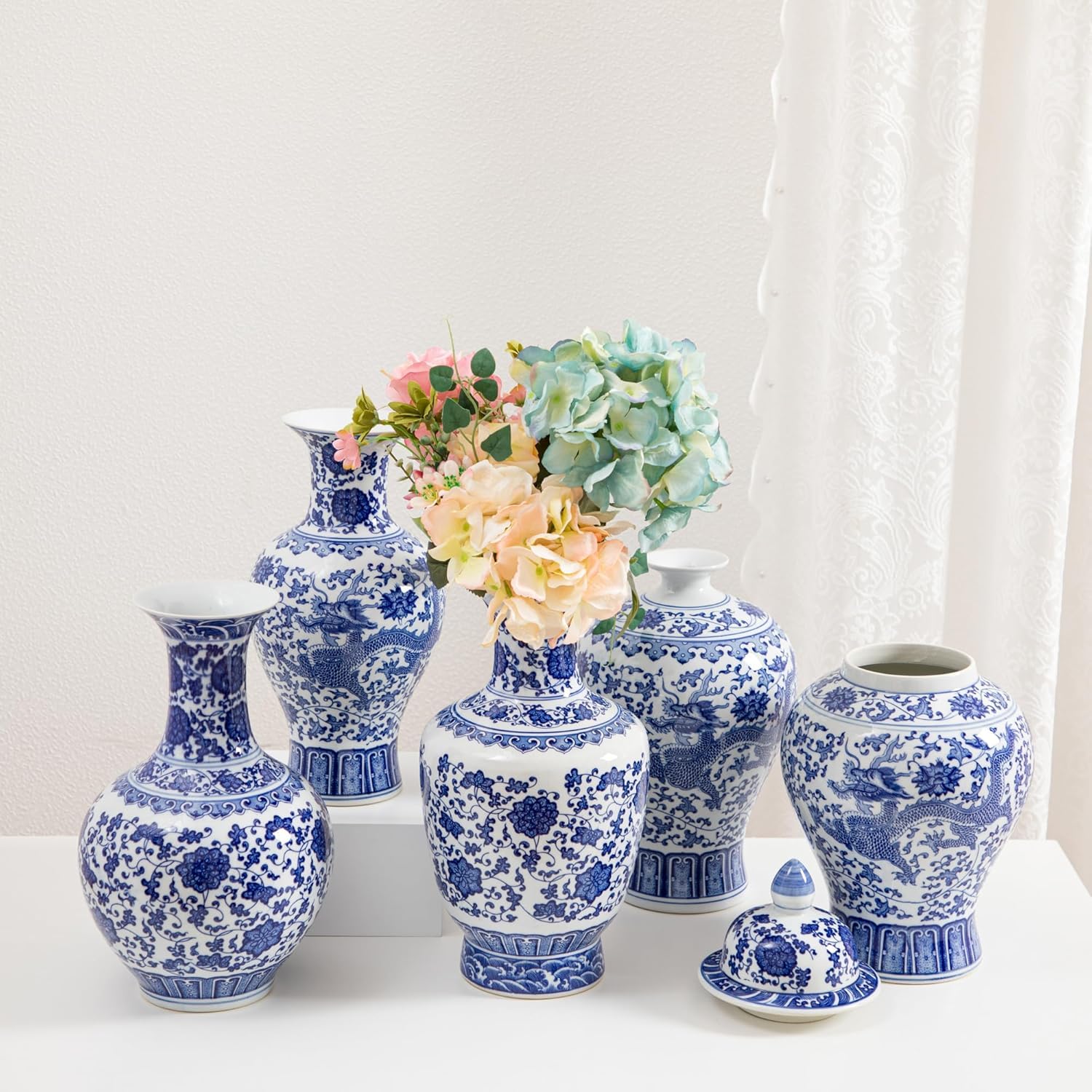 13” Classic Blue and White Porcelain Vase, Art Decor Big Vase,China Jingdezhen