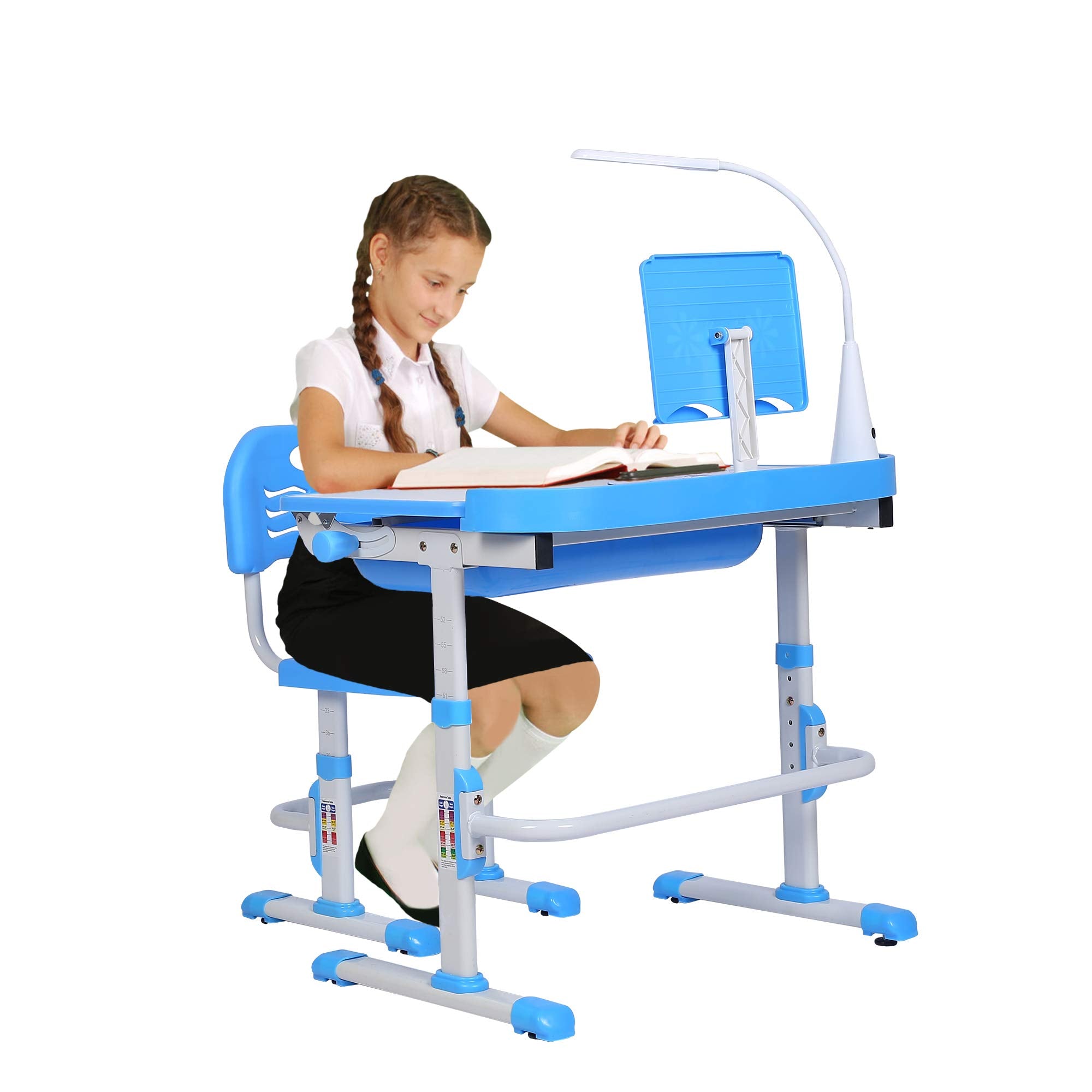 Kids Desk and Chair Set, Height Adjustable Child's School Study Writing Tables