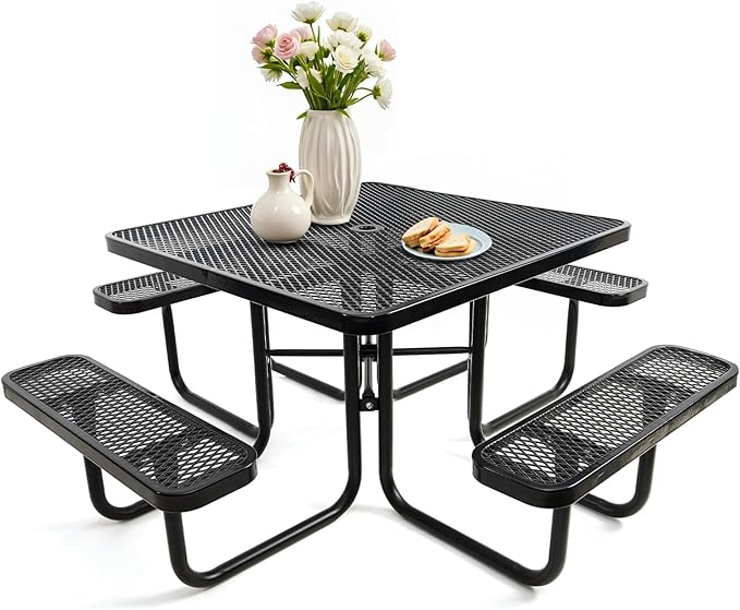 47'' Heavy Duty Picnic Square Table with 4 Benches