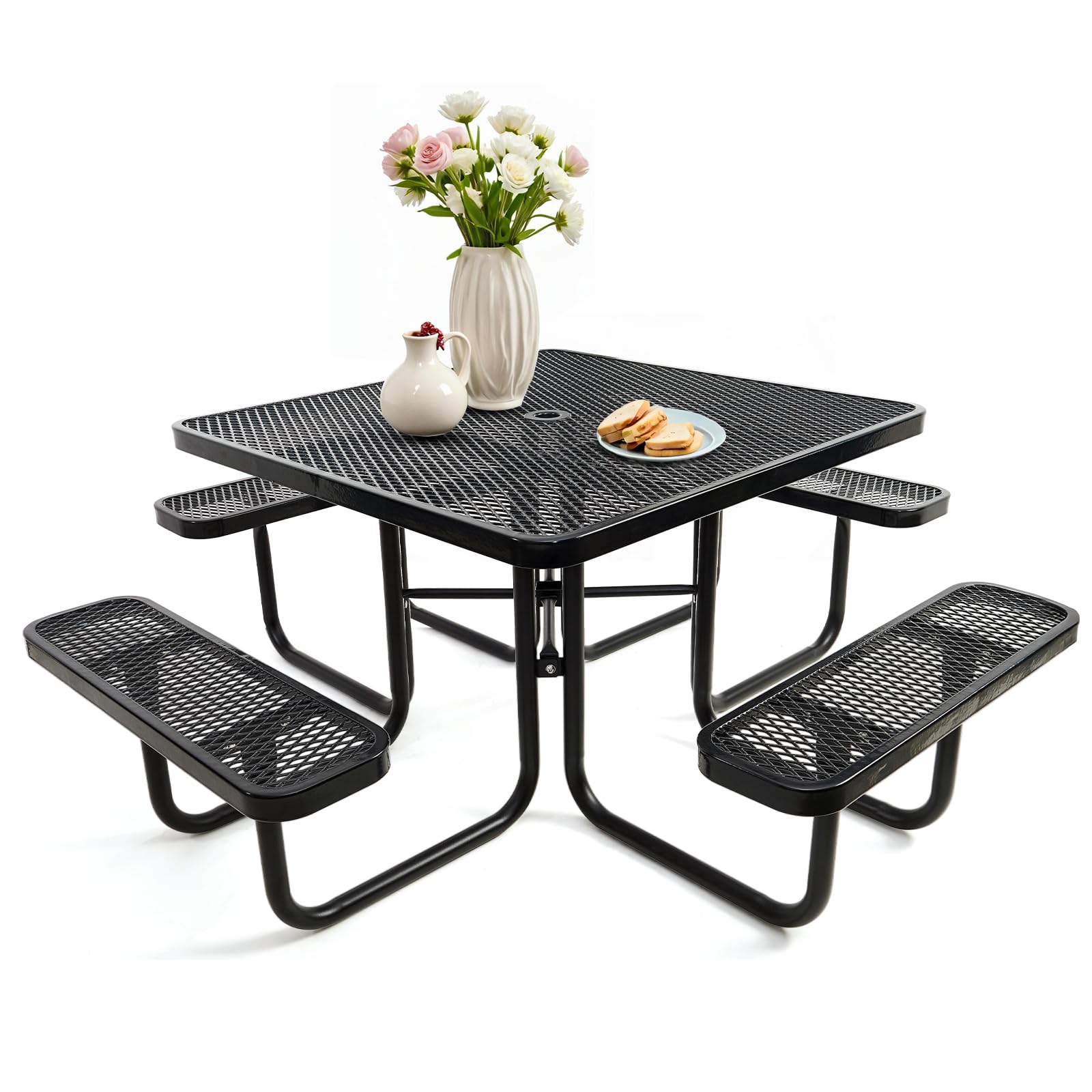 47'' Heavy Duty Picnic Square Table with 4 Benches