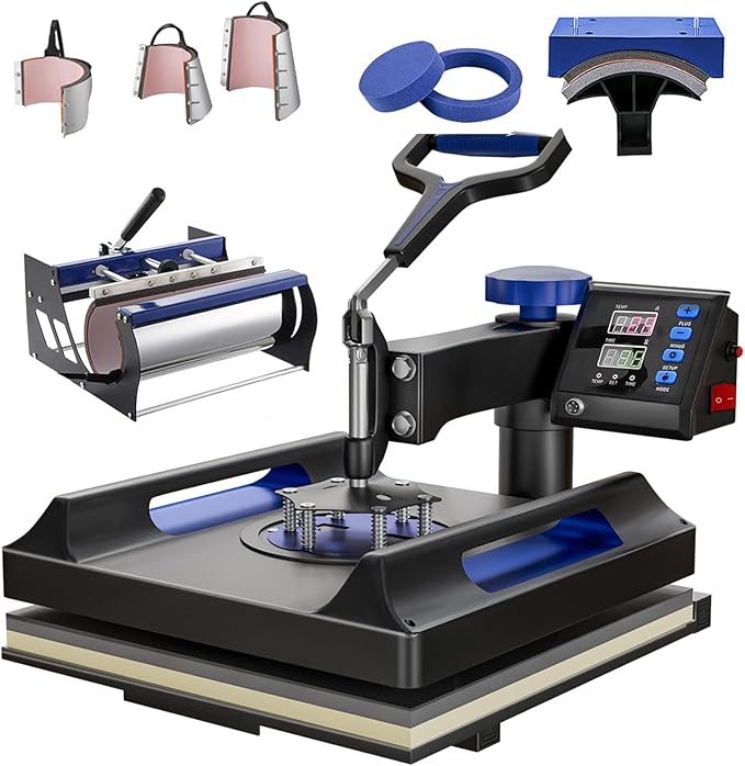 8 in 1 Heat Press Machine 15x15 Inch 360°Rotating Dual Tube Heating System