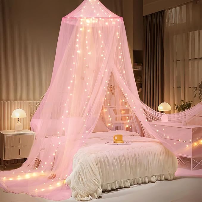 Bed Canopy with Lights, Bed Canopy for Girls Princess with Luminous Stars