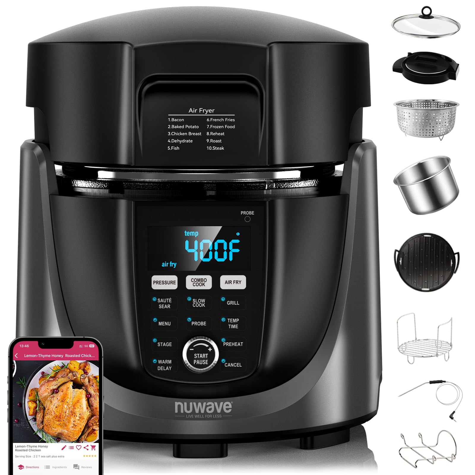 Duet Electric Pressure Cooker & Air Fryer Combo, 450 IN 1 Slow Cooker & Grill
