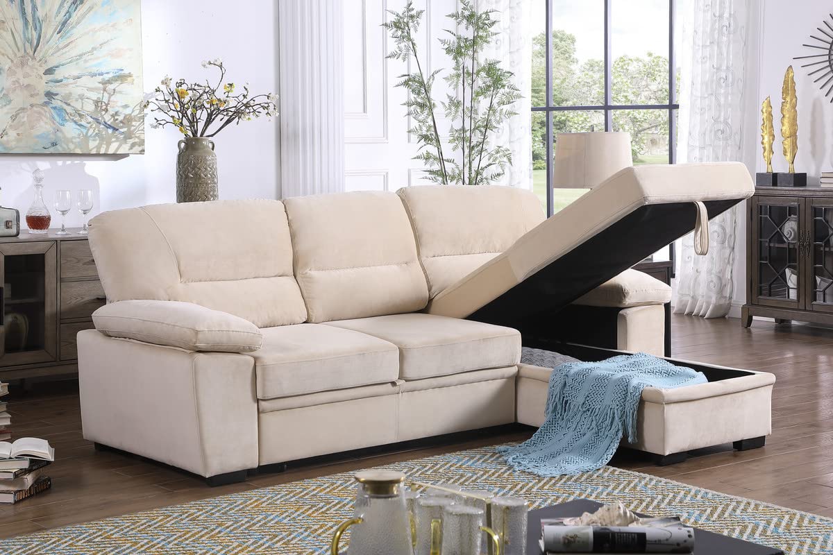 Sectional Pull Out Bed, Velvet Upholstered 3 Seats Sofa,Sofas and Couches
