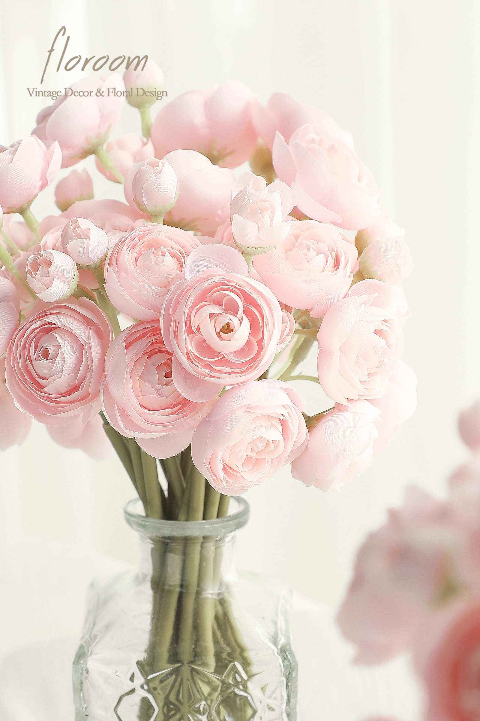 Ranunculus Artificial Flowers 18 Pcs Blush Faux Silk Mini Ranunculus Bulk Fake Wedding