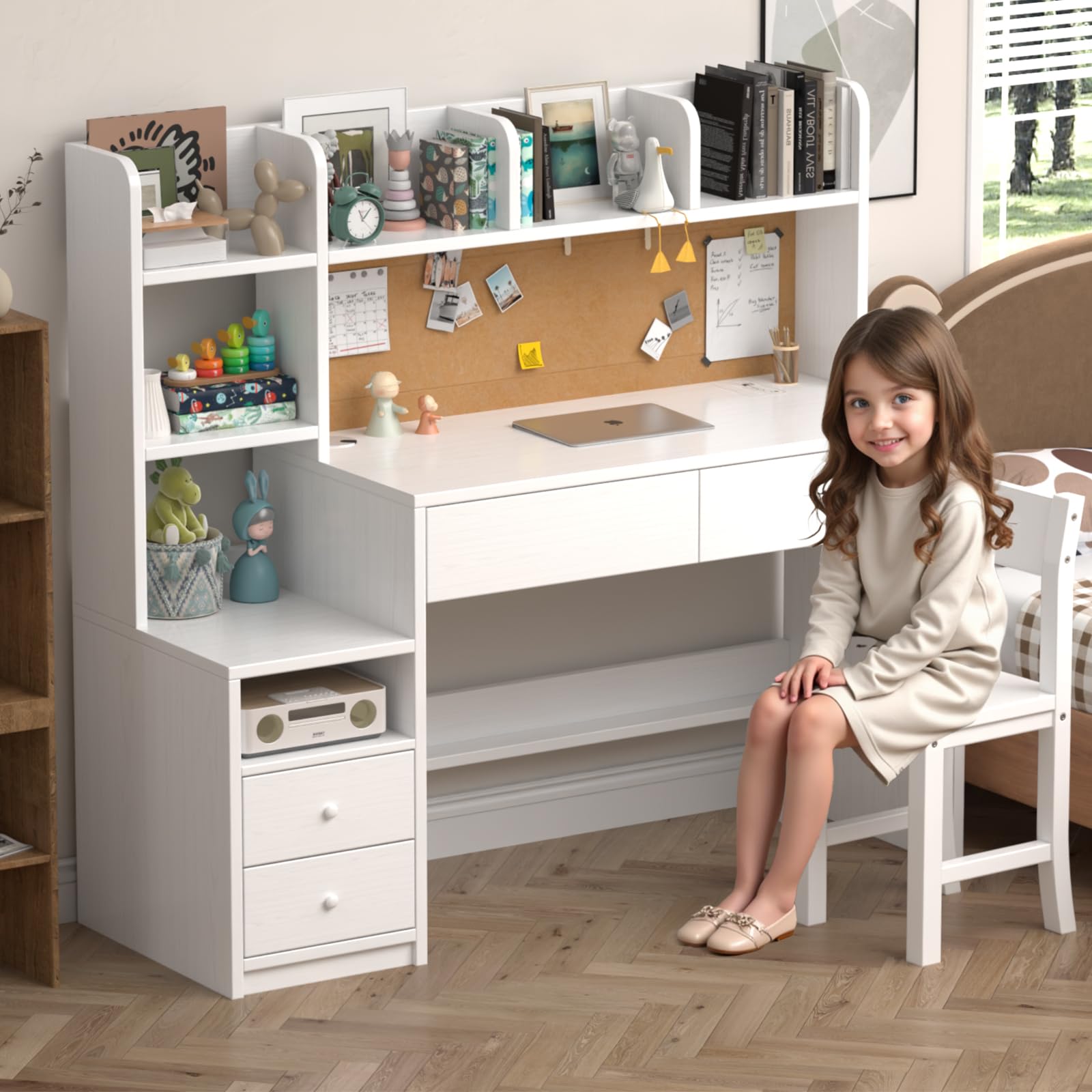 Kids Desk and Chair Set, Kids Study Desk with 4 Drawers