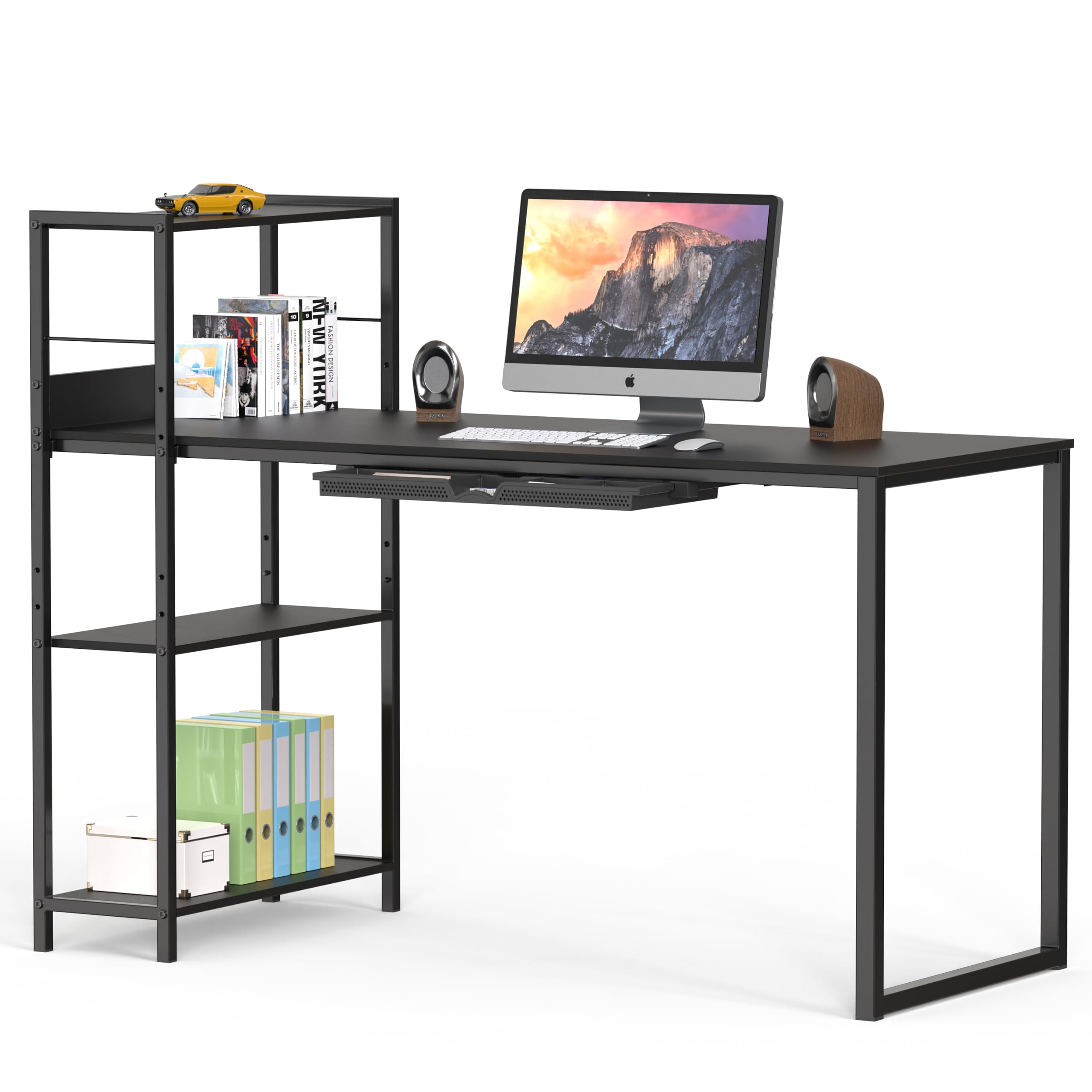 46-Inch Home Office Mission Computer Desk with Side Shelf and Drawer, Black