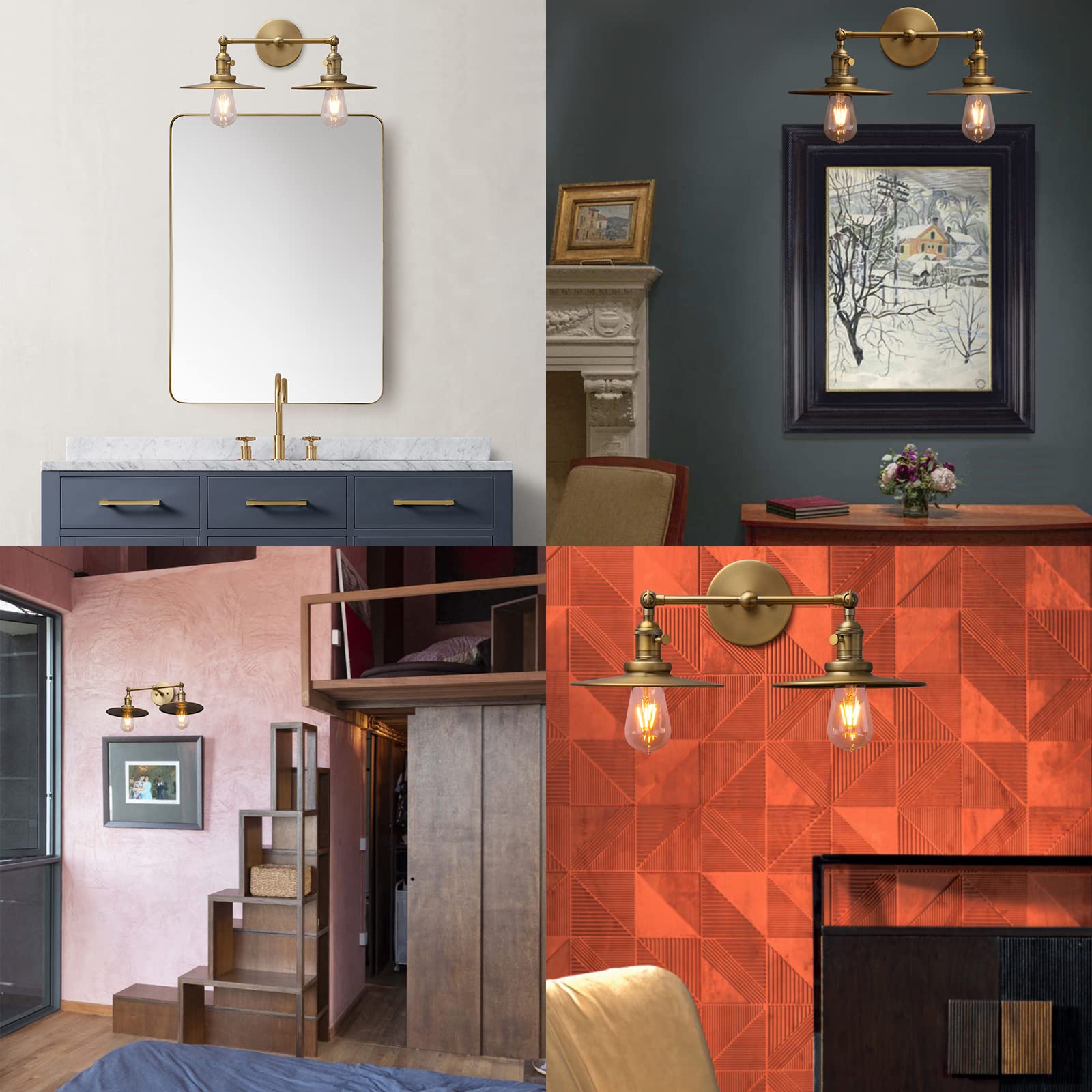 2 Lights Wall Sconce Antique Finished Bathroom Vanity Light with Switch and Dual