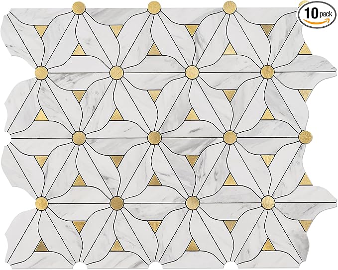 Petal Peel and Stick Backsplash, 10-Sheet Peel and Stick Wall Tiles PVC Mixed Metal