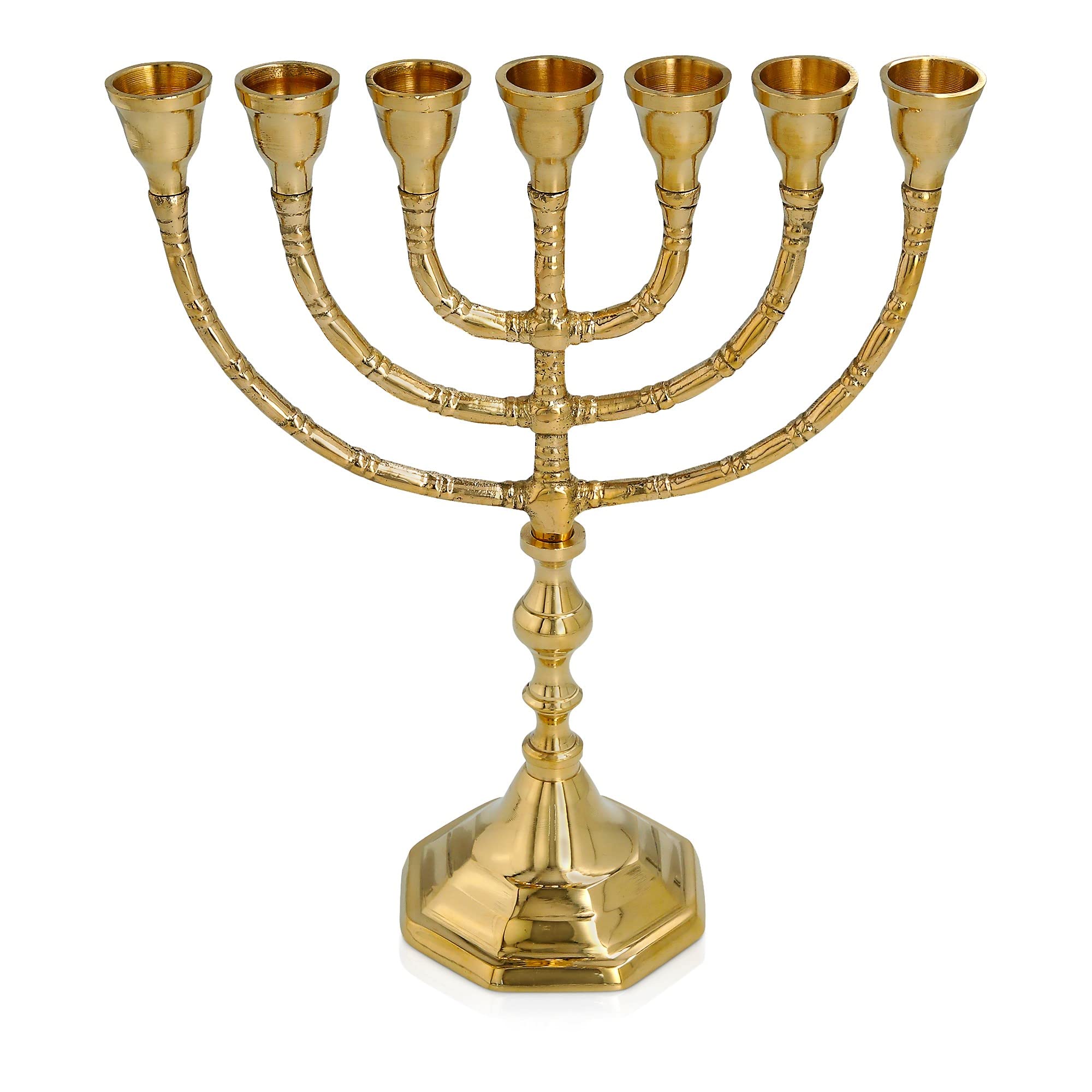 Authentic Brass Menorah - 7-Branch Candle Holder from Jerusalem, Israel - Antique Design
