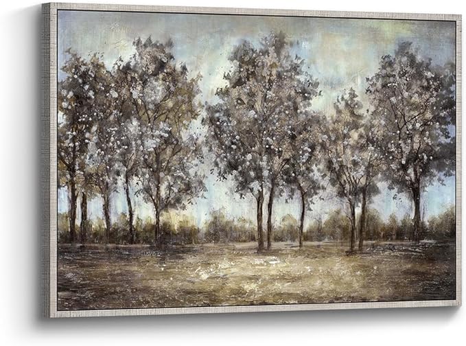 Tree Framed Wall Art Canvas: Landscape Painting Nature Picture Hand Painted Forest