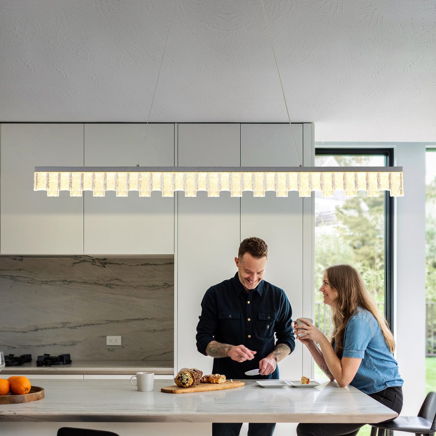 Modern Pendant Lights Kitchen Island, 50" Minimalist Dimmable LED Linear Light Fixture