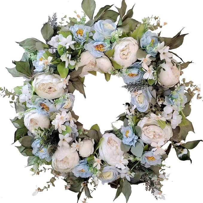 24 Inch Large Spring Peony Wreaths for Front Door,Spring Front Door Wreath