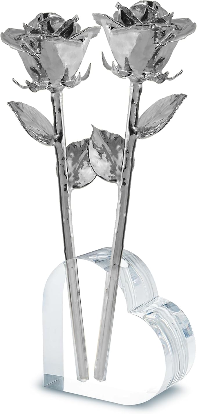 Real Rose Dipped in Platinum, Handcrafted Preserved Rose in Clear Glass Bud Vase