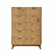 Tall Dresser, Wood Chest of Drawers, 5 Drawer Waveform Fluted Panel Dresser