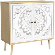 Carved Accent Cabinet with Doors, Kitchen Buffet Cabinet Flower Patten