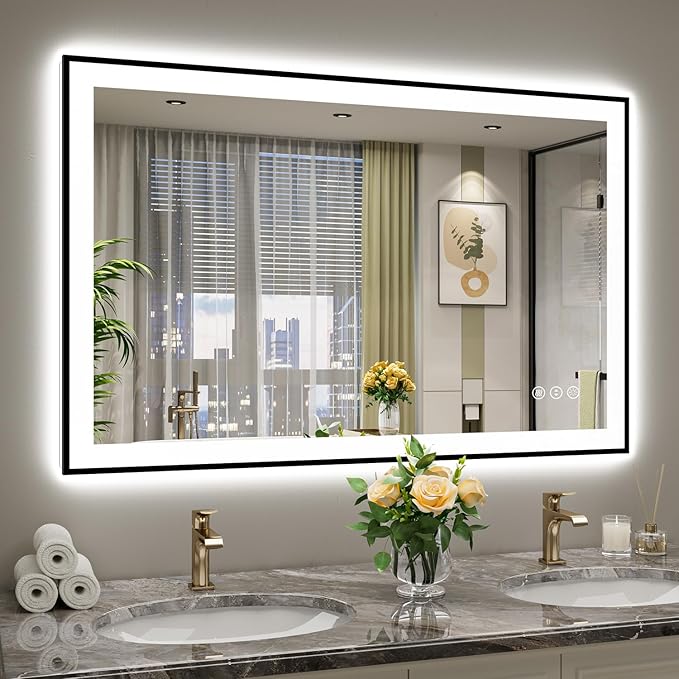 48x30 Inch LED Bathroom Mirror with Lights Front and Backlit Lighted Vanity Mirror