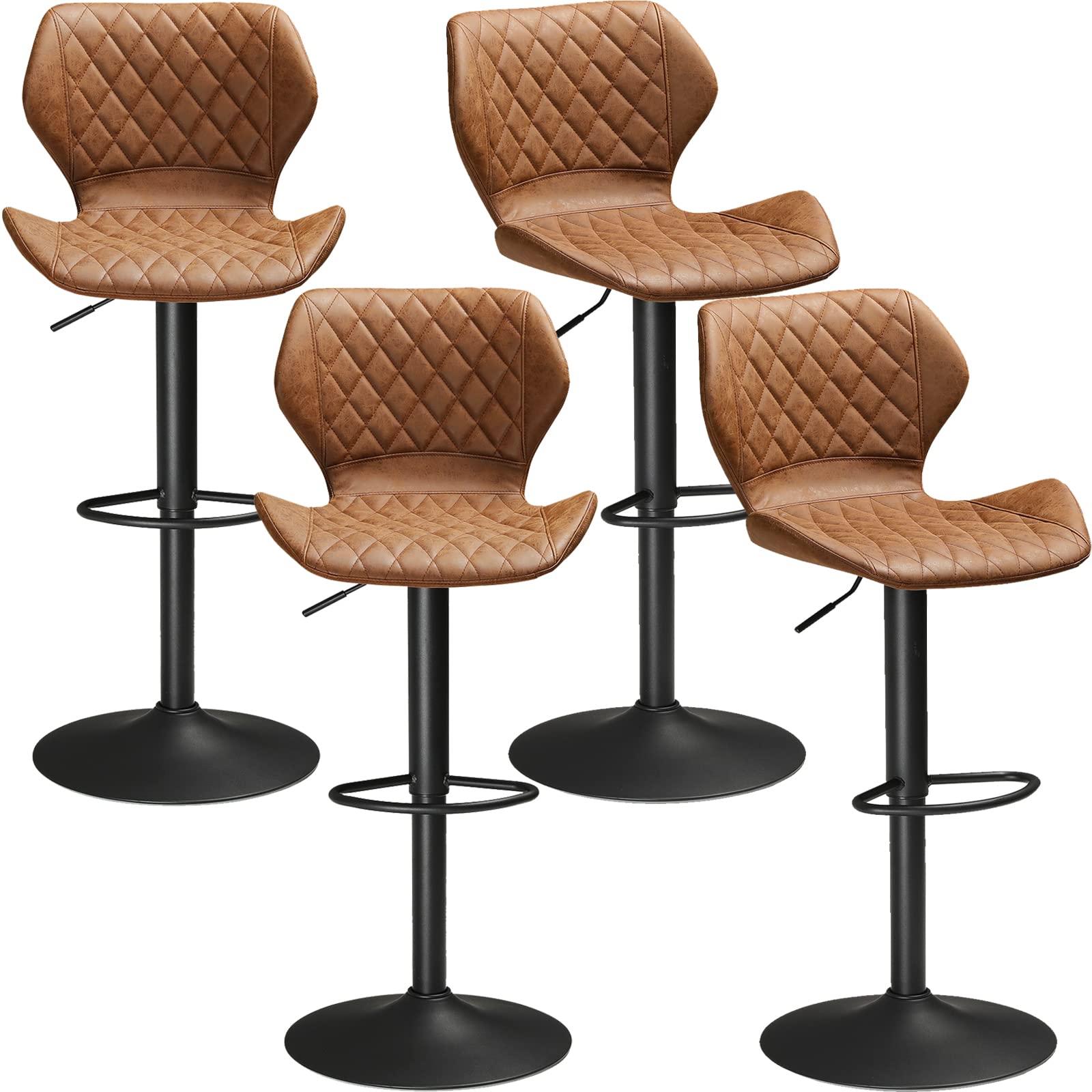 Bar stools Set of 4 Brown Leather Bar Stools, Adjustable Counter Height Barstools