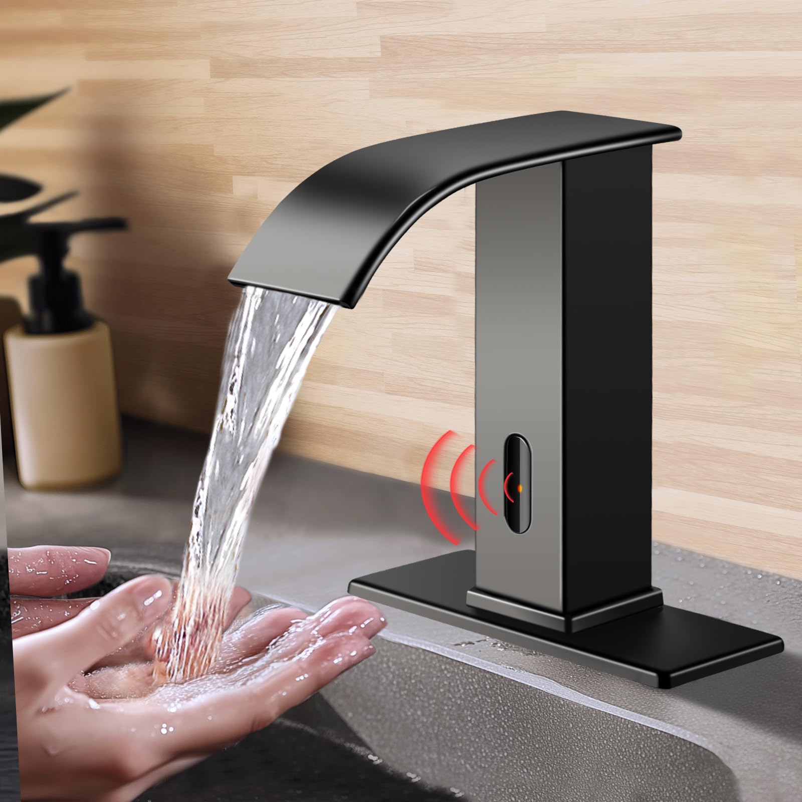 Touchless Sensor Bathroom Sink Faucet for 1 Hole, Waterfall Automatic Hands-Free