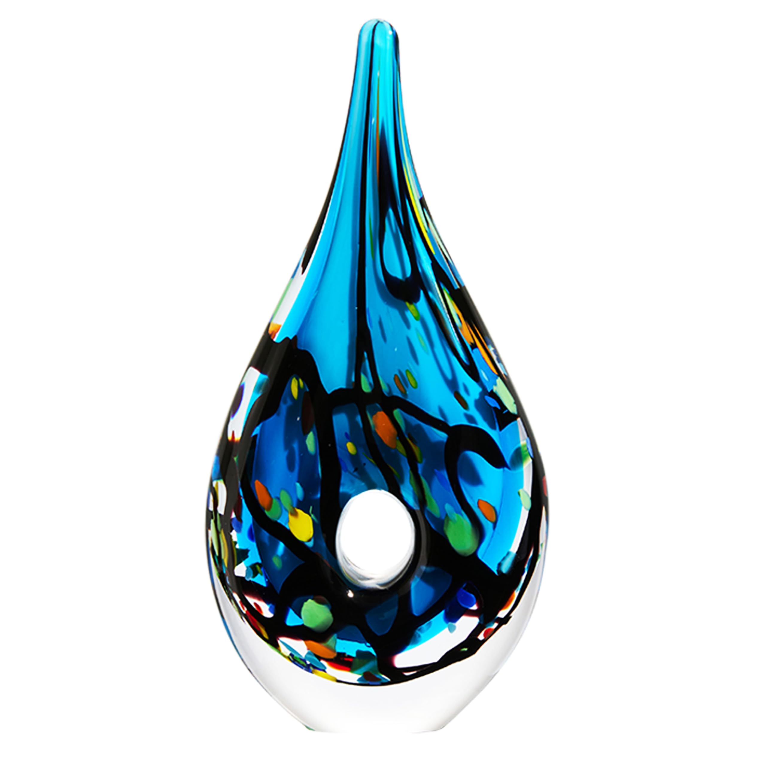 Blown Abstract Hollow Blue Tear Drop Sommerso Art Glass Sculpture