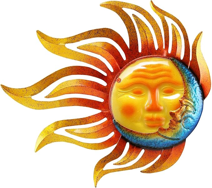 Large Outdoor Metal Glass Sun and Moon Wall Decor Outdoor Sun Moon