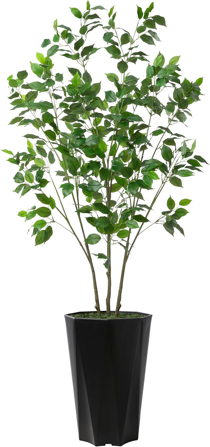 Artificial Ficus Plant Indoor 5FT Fake Tree with White Diamond Planter Faux Ficus