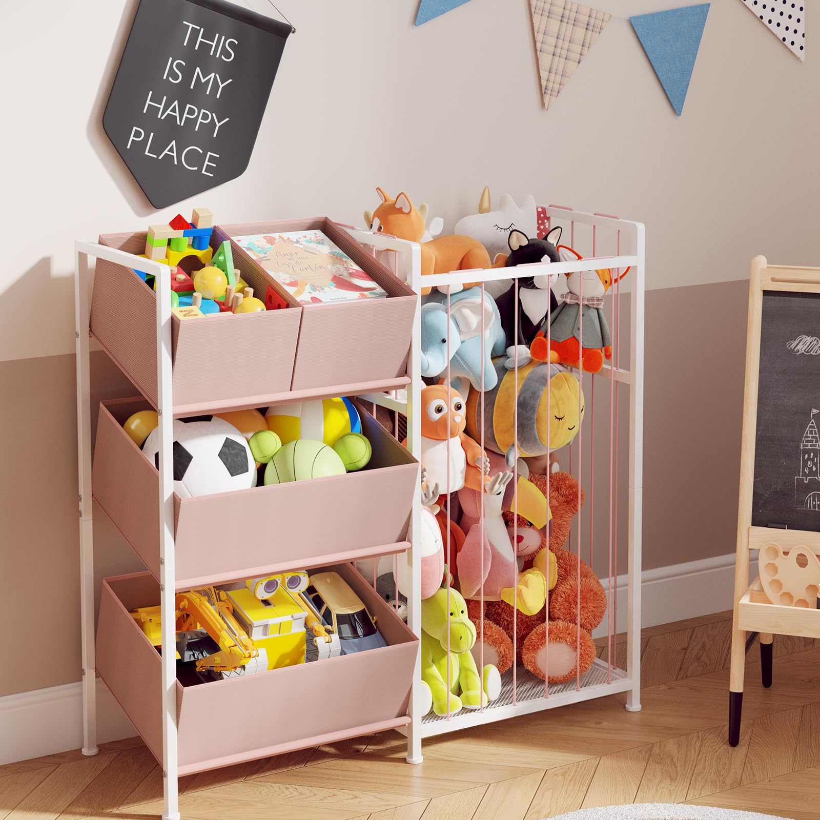 Stuffed Animal Storage - Kids Storage Organizer with 4 Removable Bins, Kids Storage Toy