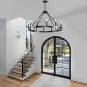 Black Wagon Wheel Chandelier 32 inch,12-Light Farmhouse Wagon