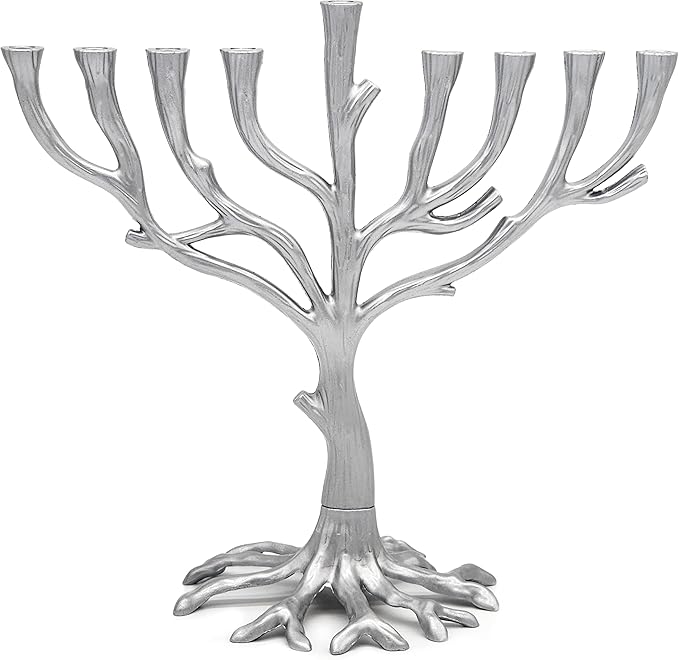 Tree of Life Menorah Rustic Gold Finish for Hanukkah (Rustic Nickel Finish)