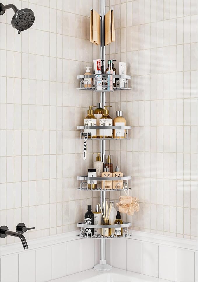 Rustproof Shower Corner Caddy Shelf for Bathroom Tension Pole Organizer