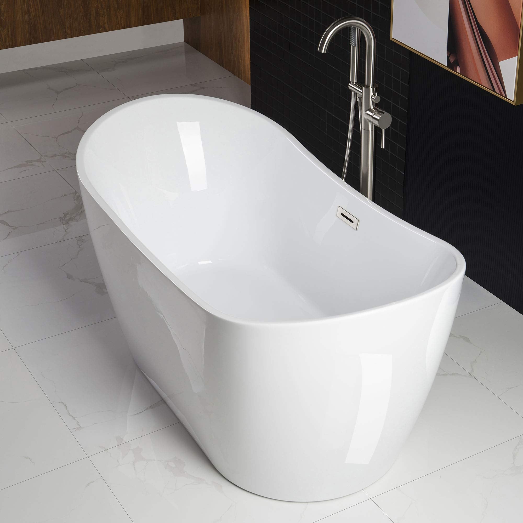 59" Acrylic Freestanding Bathtub Contemporary Soaking Tub