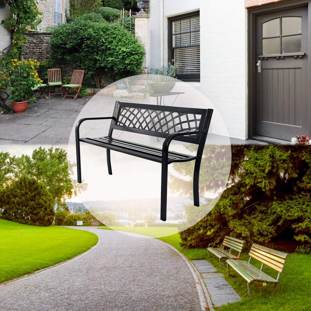 Garden Bench Outdoor Bench with Plastic Backrest