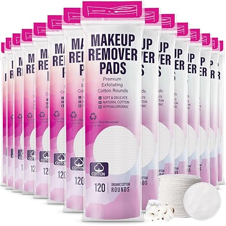 1800 Count Cotton Rounds Bulk Exfoliating Makeup Remover Pads for Face Cotton Facial