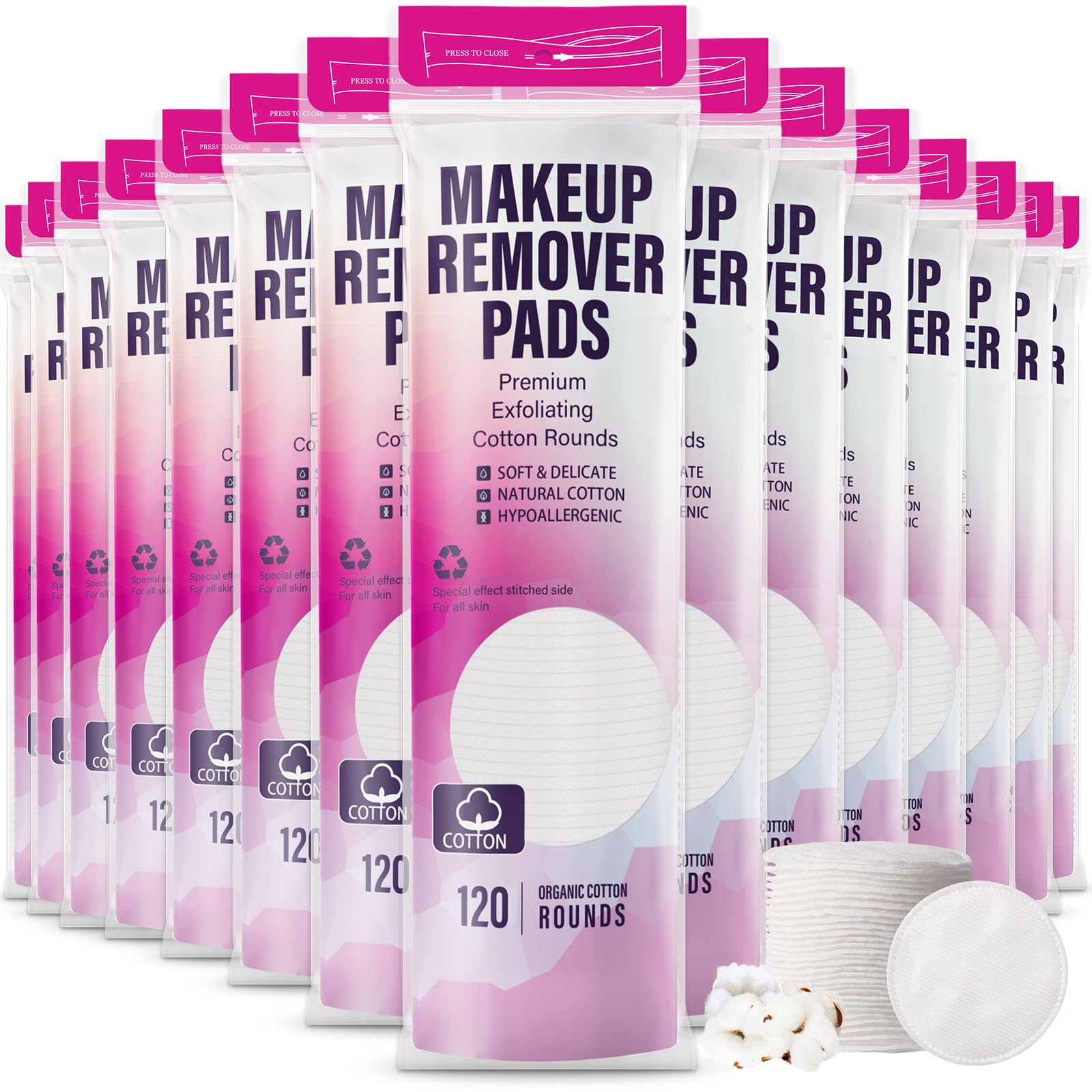 1800 Count Cotton Rounds Bulk Exfoliating Makeup Remover Pads for Face Cotton Facial