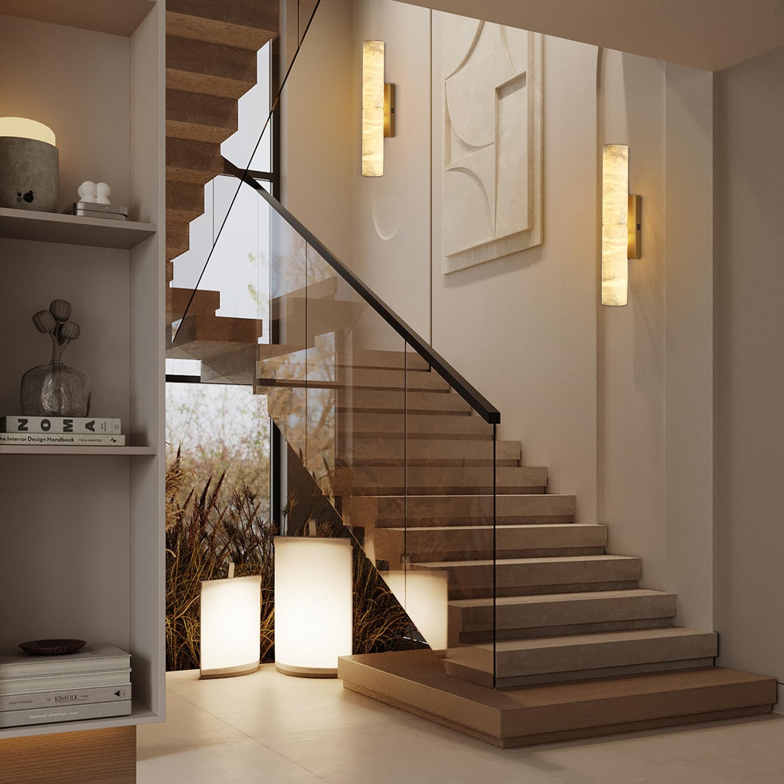 Brass Alabaster Wall Sconces, 20" Natural Marble Wall Sconce