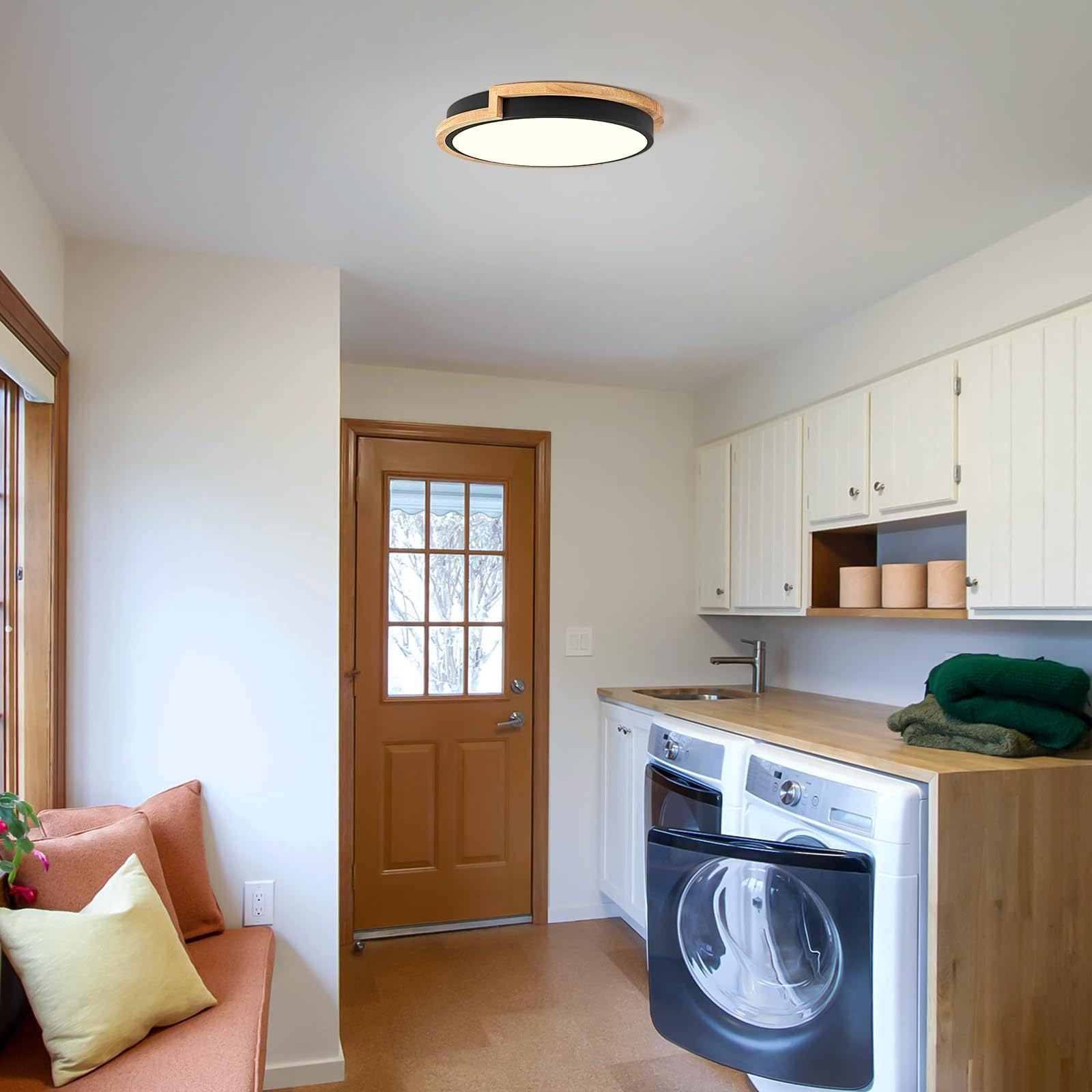Dimmable Wood LED Flush Mount Ceiling Lights