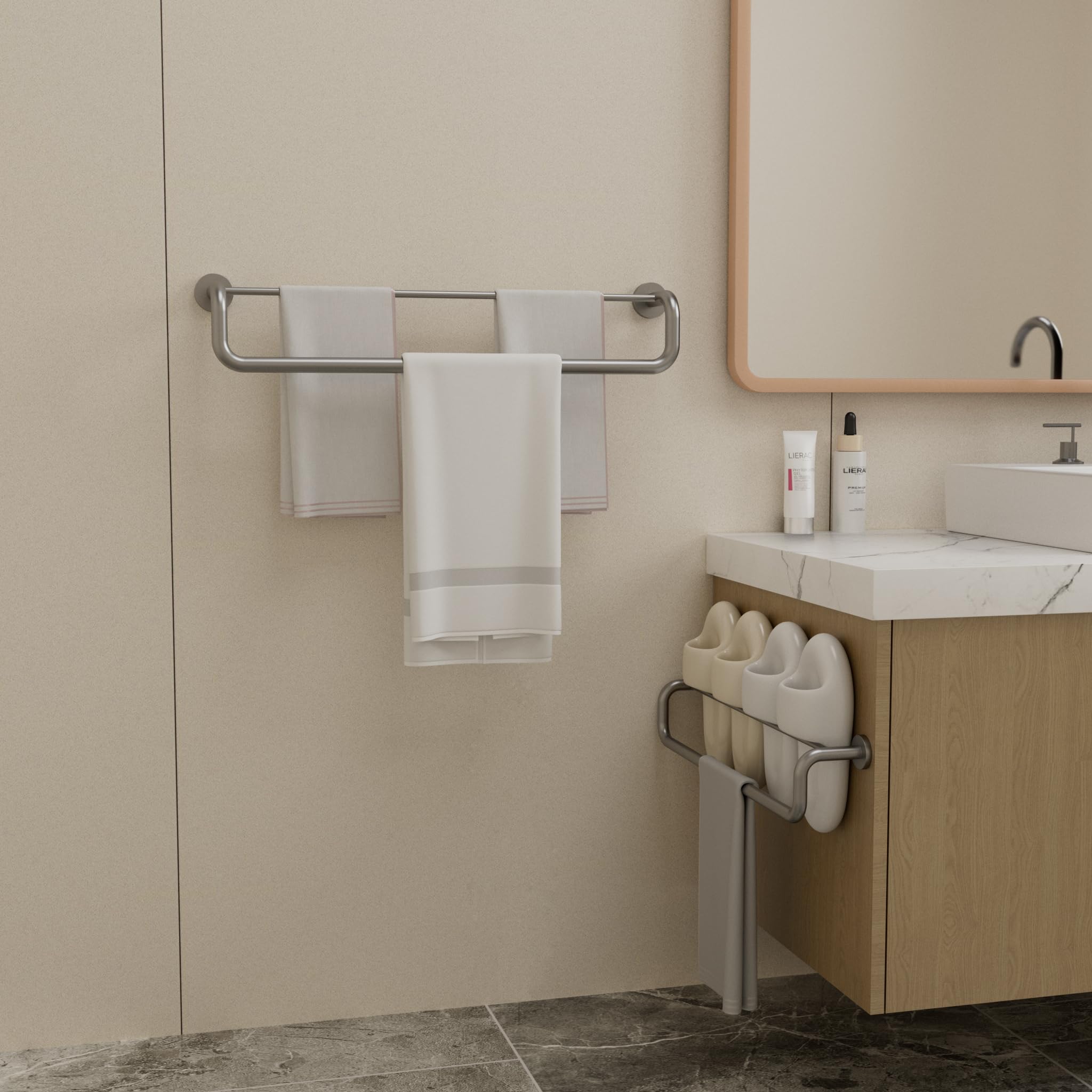 Double Towel Bar,Double Towel Rack for Bathroom，24 Inch Brushed Nickel Towel Bar