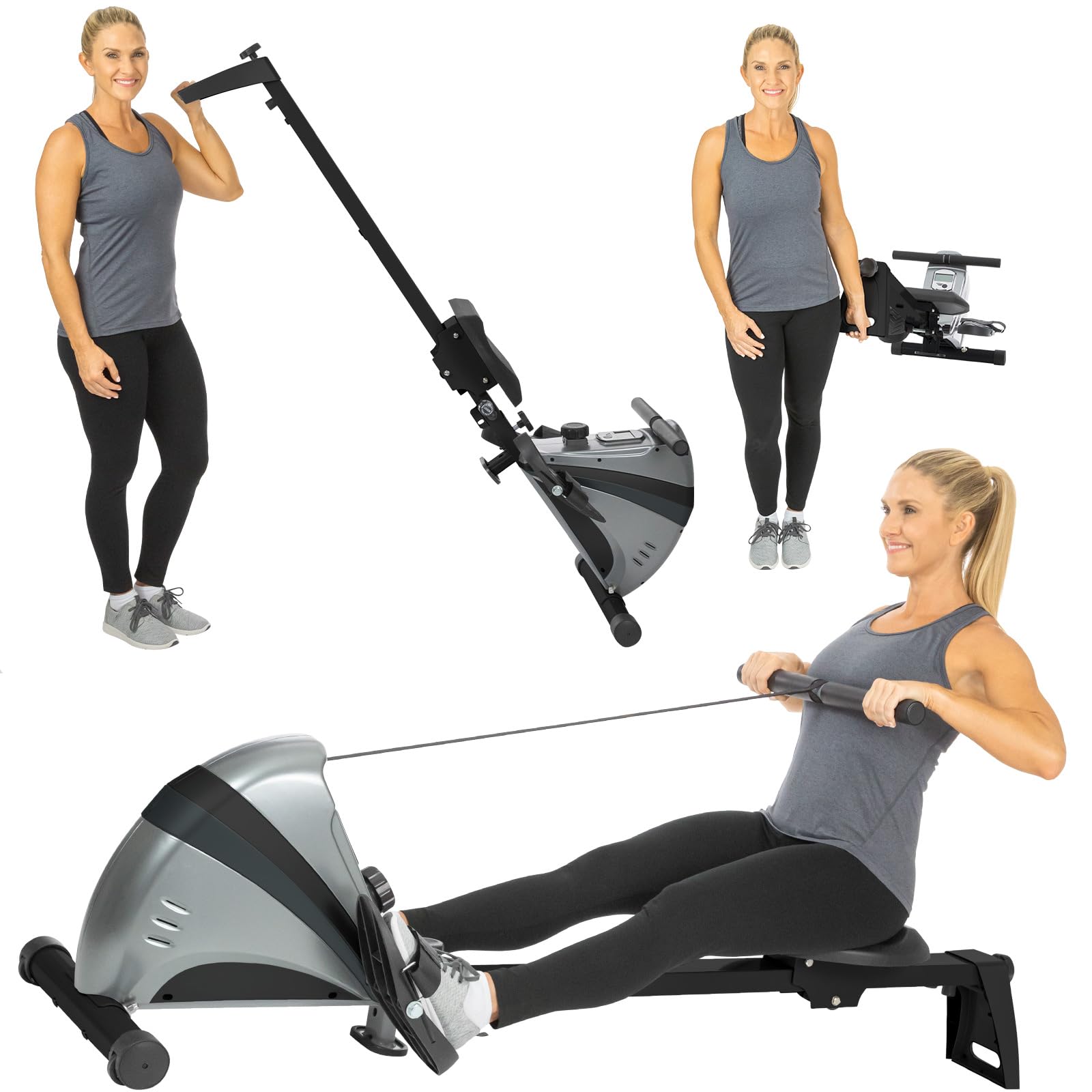 Rowing Machine - Magnetic Row Equipment - Foldable Exercise Workout Rower for Women