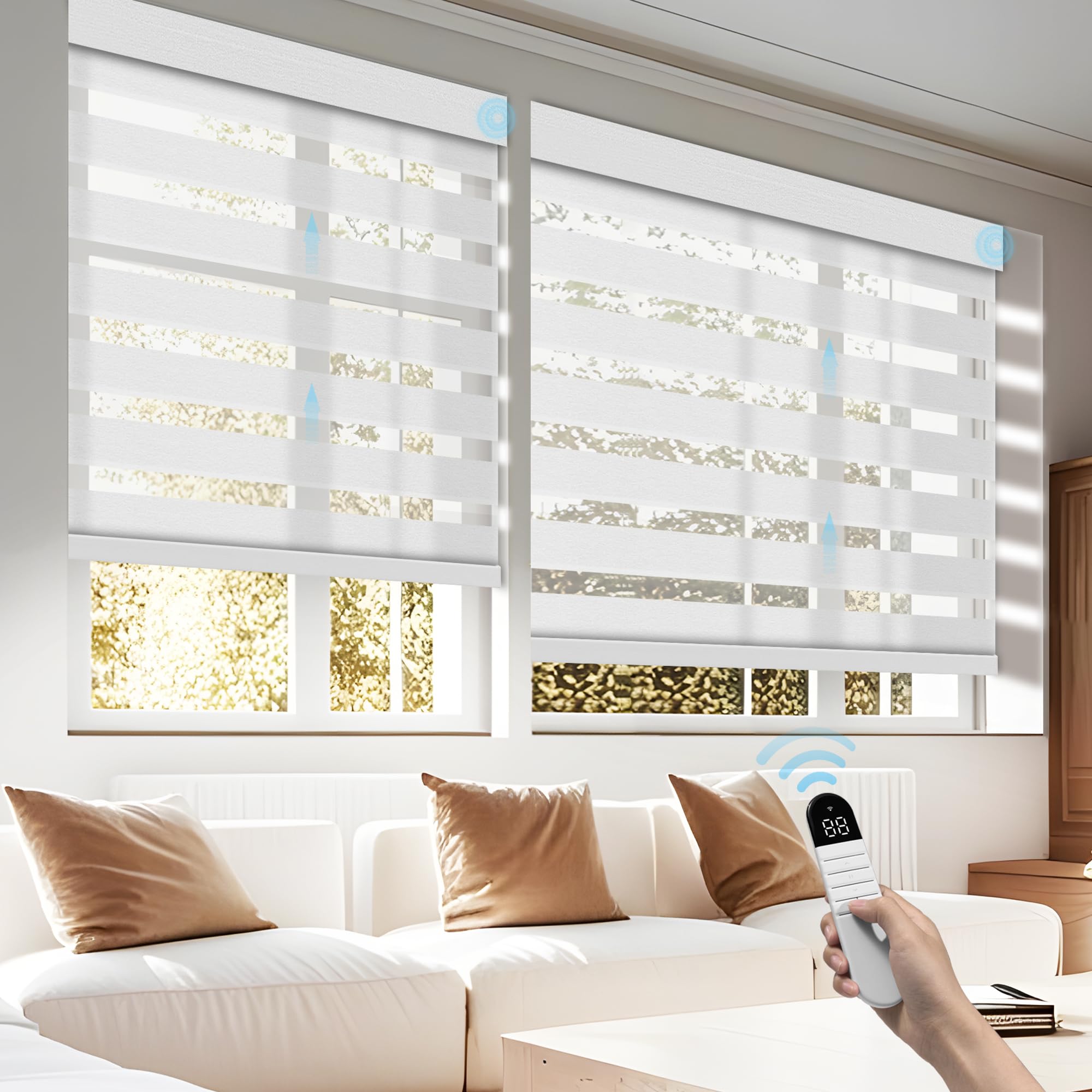 Zebra Blinds for Indoor Windows, Automatic Shades 75% Blackout Light Filtering
