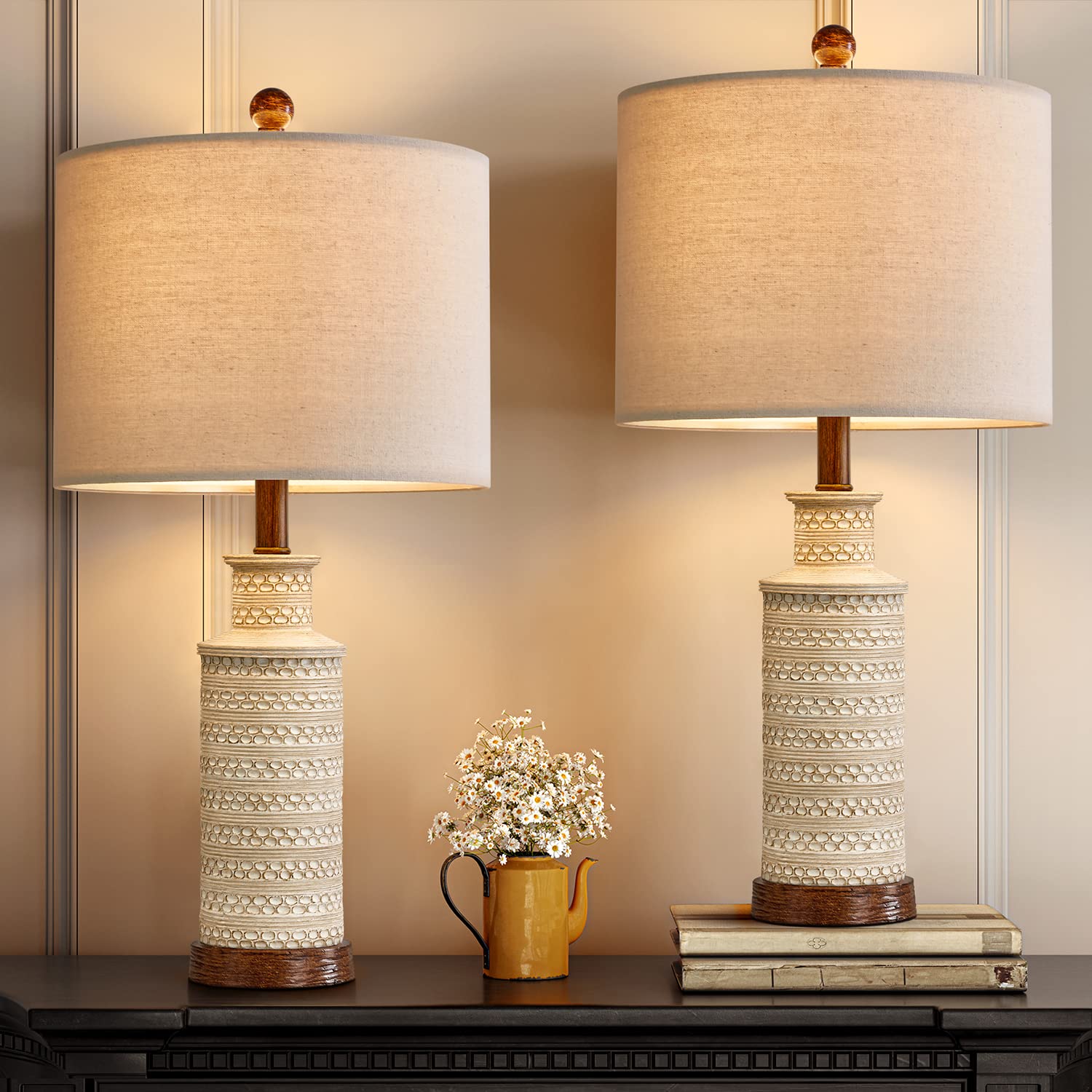 24'' Farmhouse Table Lamp Set of 2 for Bedroom Living Room Vintage Rustic