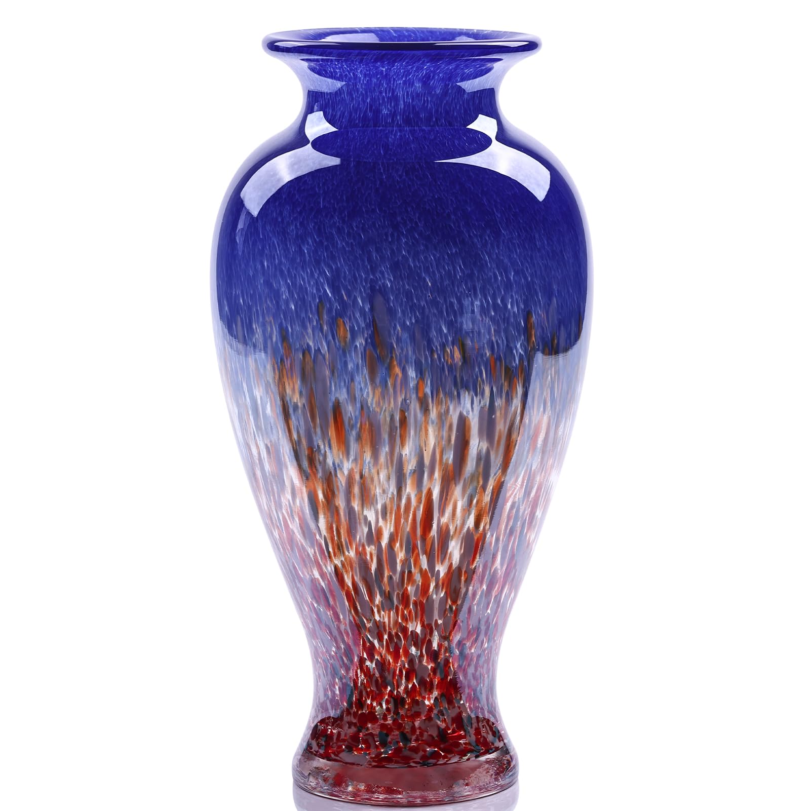 Blue Glass Vase, Colorful Opaque Glass Vase, Unique Design Wide