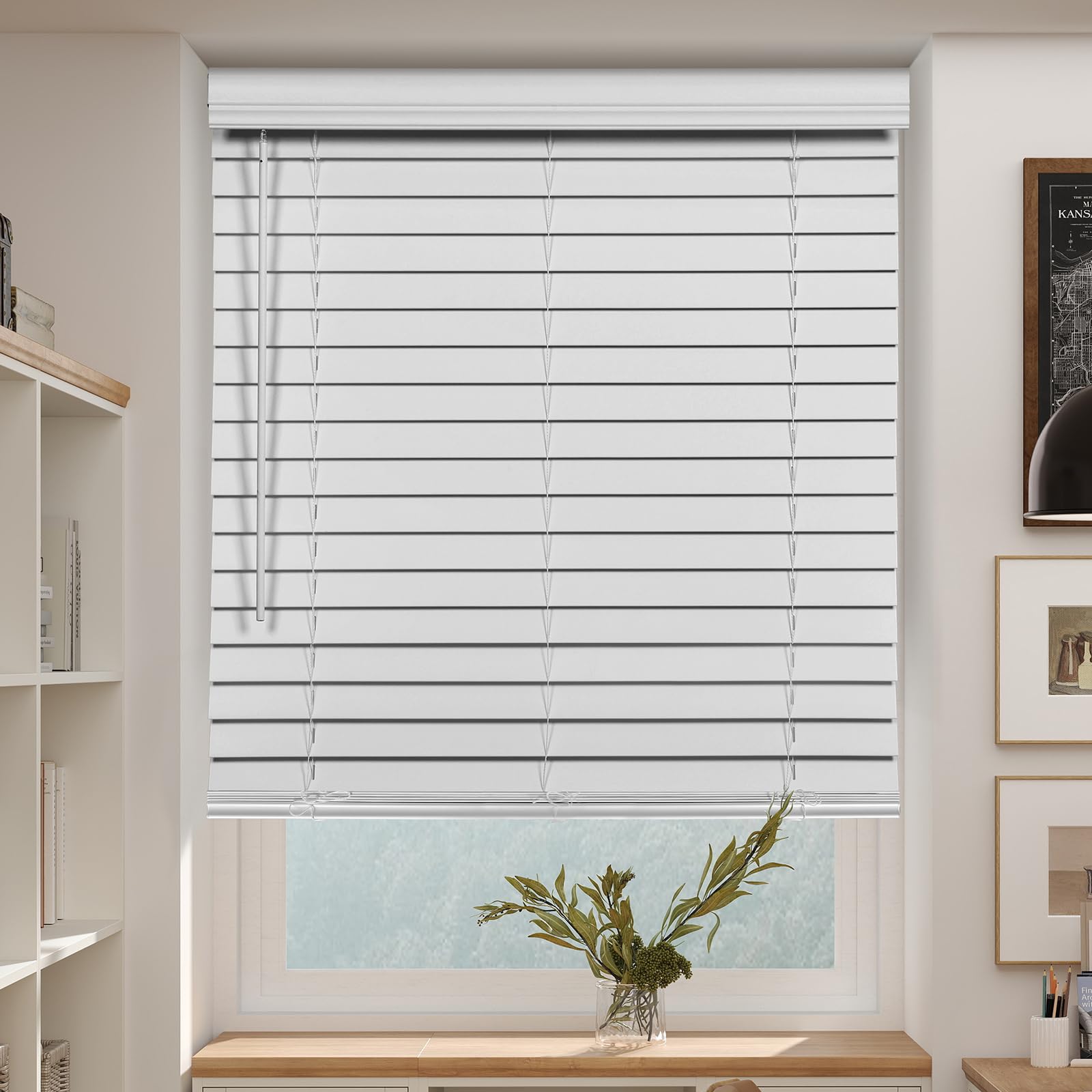 2 Inch Faux Wood Blinds for Indoor Windows with Crown Valance