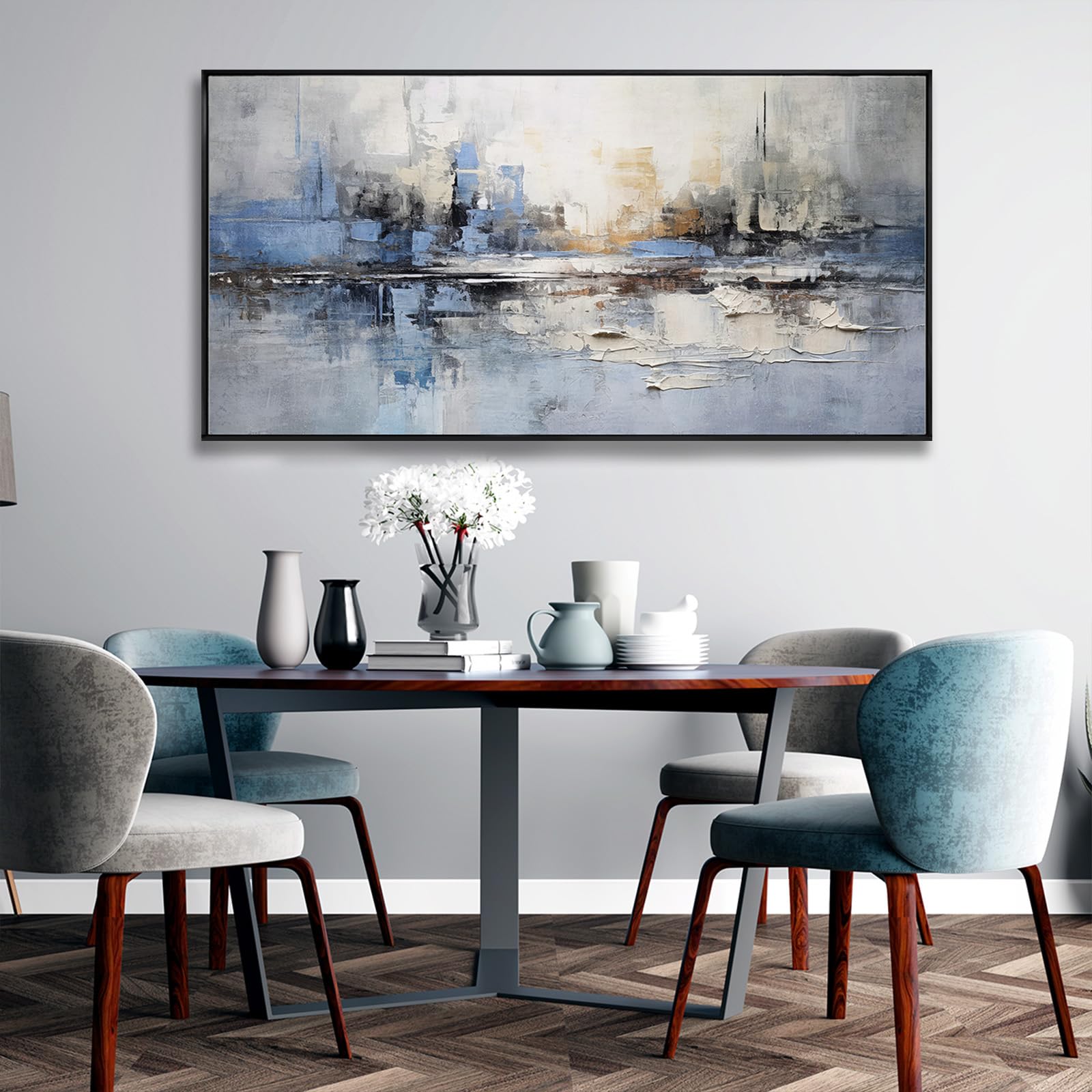 Black Line Canvas Pictures Gray Decorative Painting 29"x58" Wood Wall Art Modern Art Print