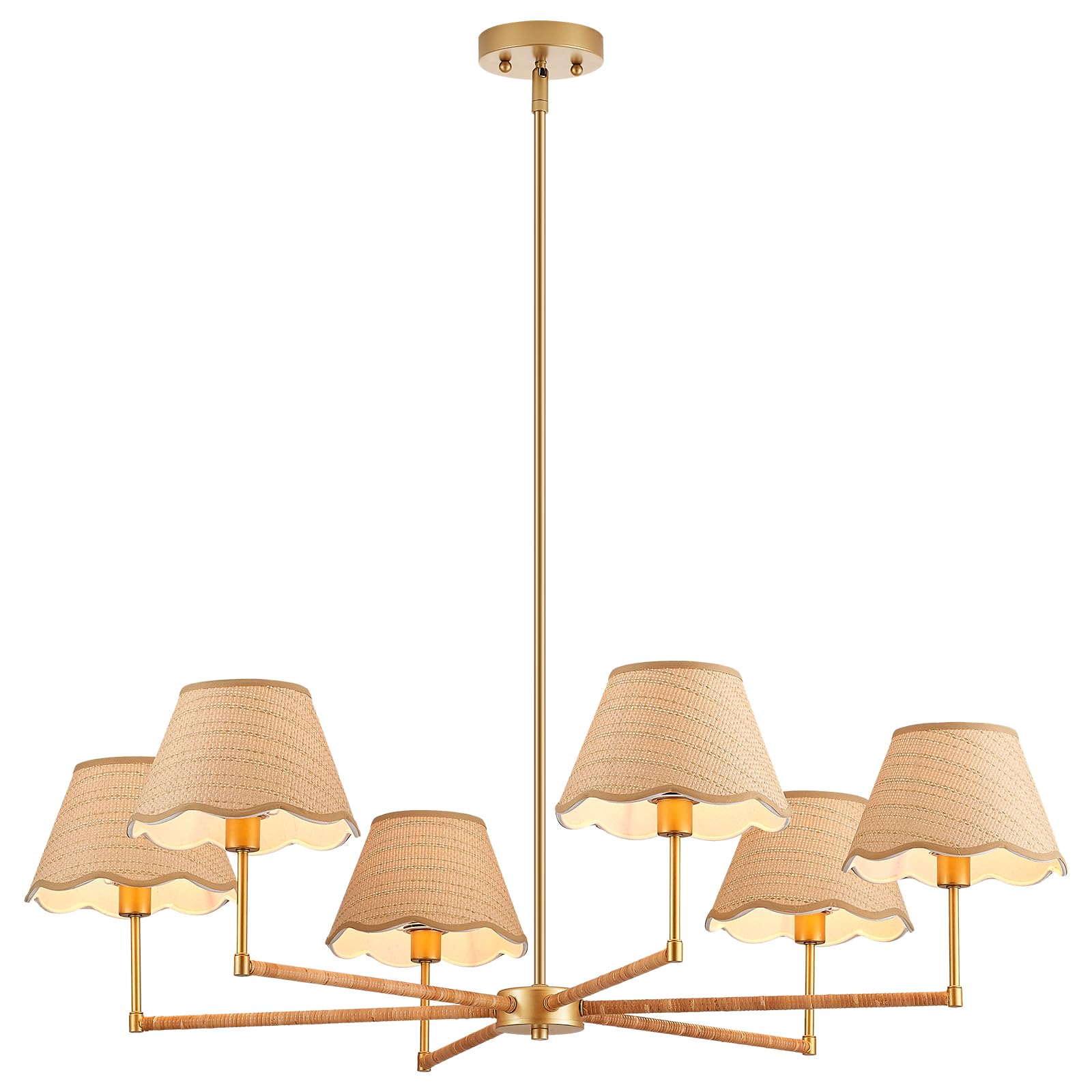 39” Boho Rattan Chandelier 6-Lights Rustic Industrial Pendant Light Large