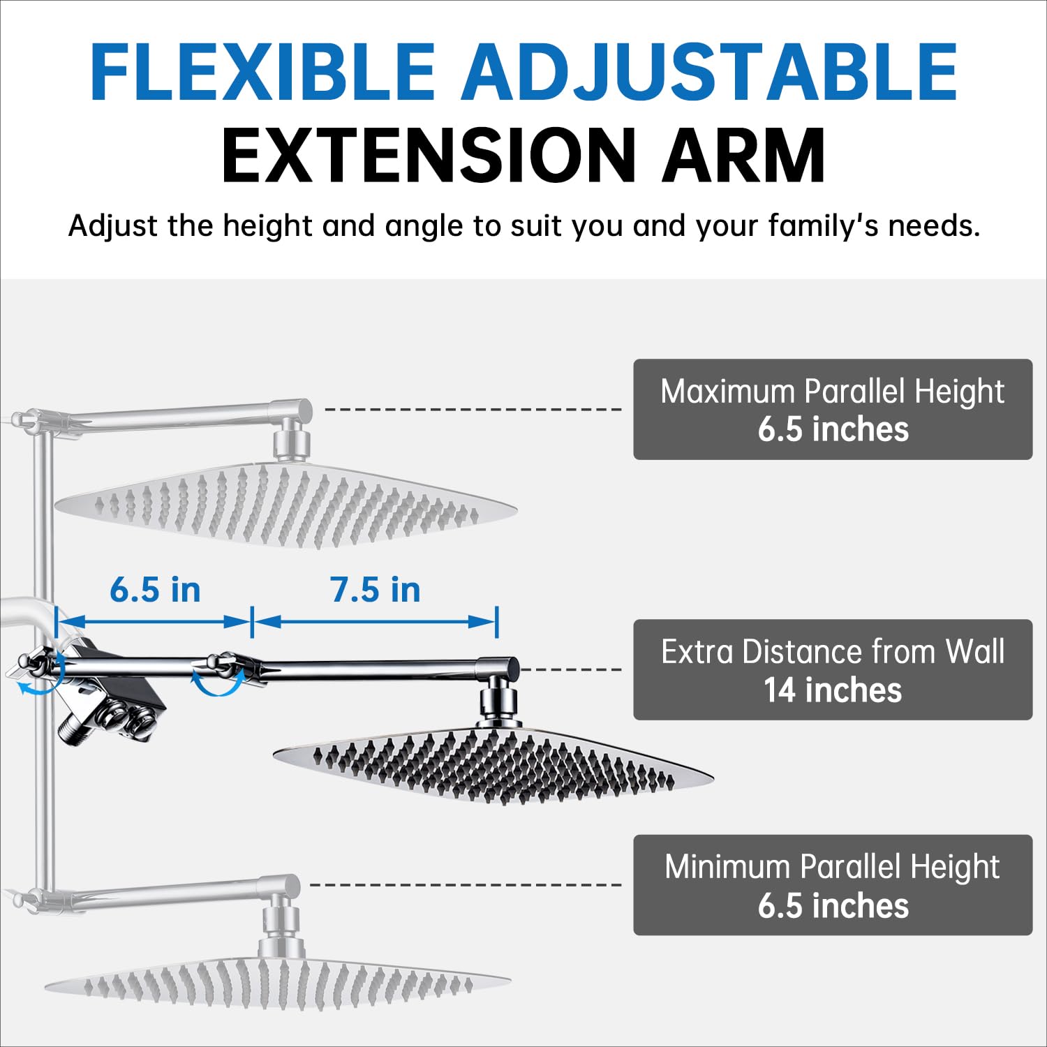 G-Promise All Metal 12 Inch Shower Head with Handheld Spray Combo，Rain Shower Head with Handheld Built-in Power Wash Mode, Adjustable Extension Arm with 4-Mode Diverter, 71 Inch Extra Long Hose