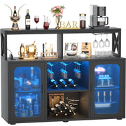 Bar Cabinet with Power Outlets, Liquor Cabinet with Led Lights and Glass Holder
