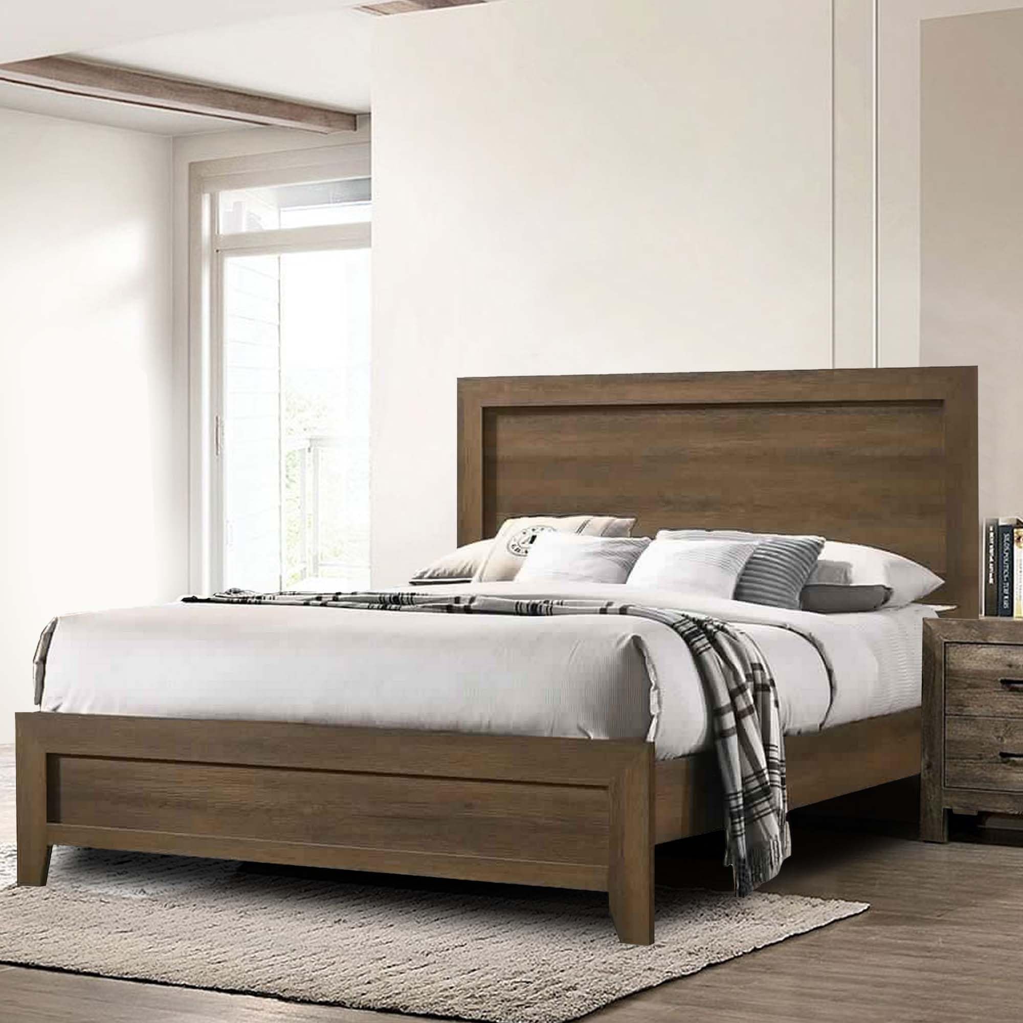 Transitional Style Wooden Eastern King Bed with Raised Molding Trim,Bed Frames