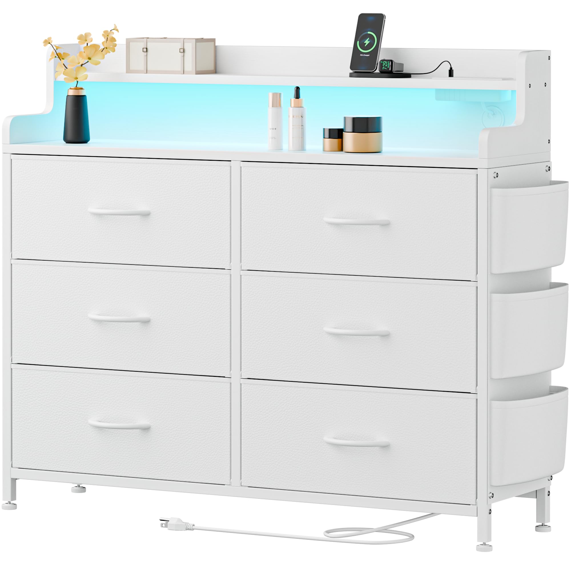 Dresser for Bedroom 6 Drawers - Fabric Dressers for Bedroom with LED Light