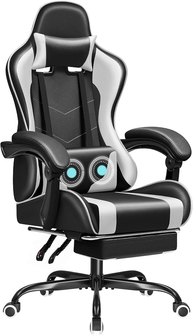 Computer Chair with Footrest and Massage Lumbar Support, Height