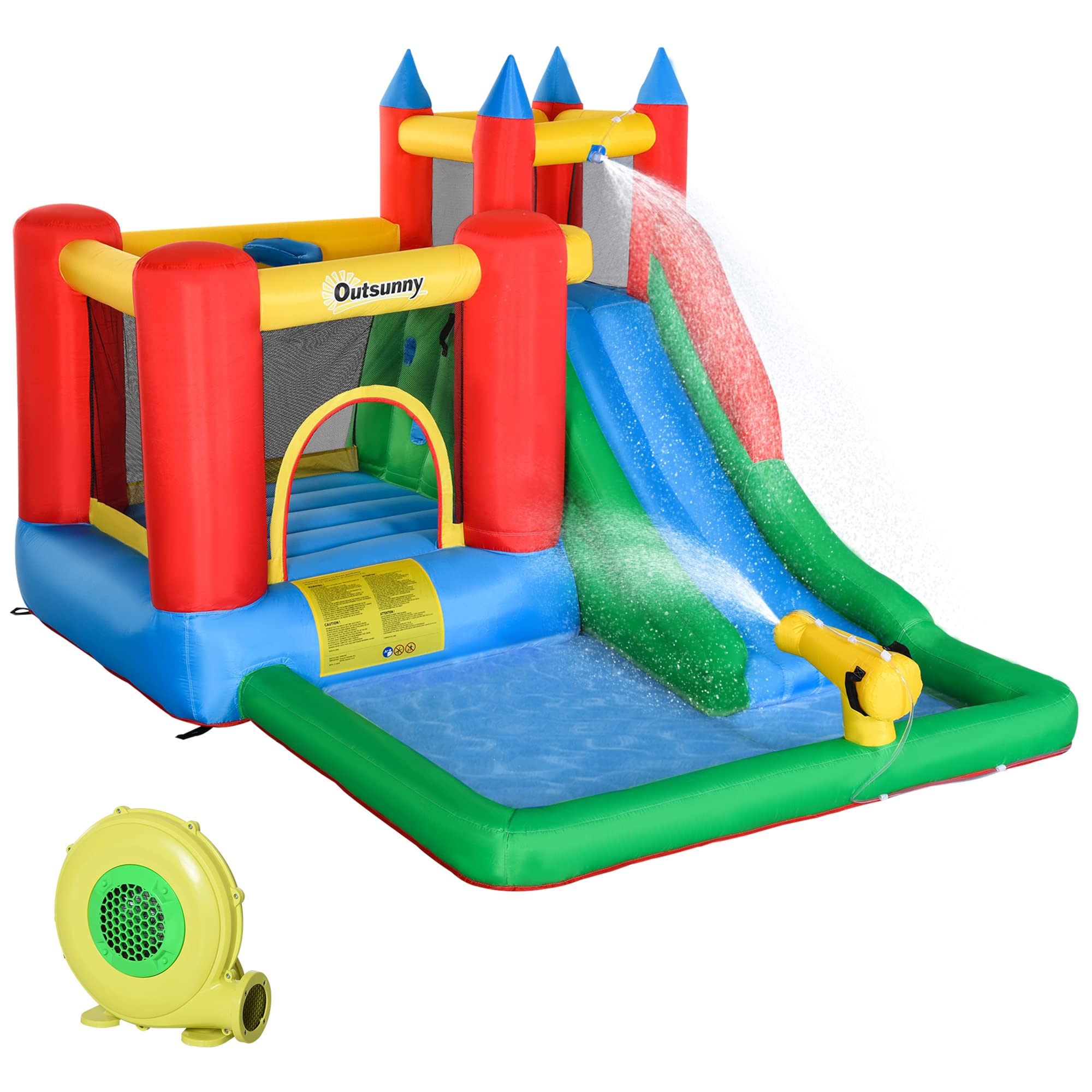 6-in-1 Kids Bounce House Inflatable Water Slide with Pool, Water Cannon